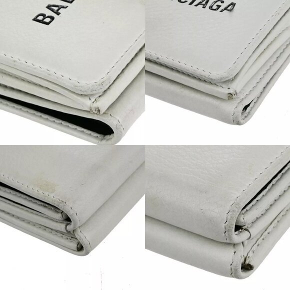 BALENCIAGA Logo Everyday Mini Trifold Compact Wallet Leather White Italy - Picture 9 of 16